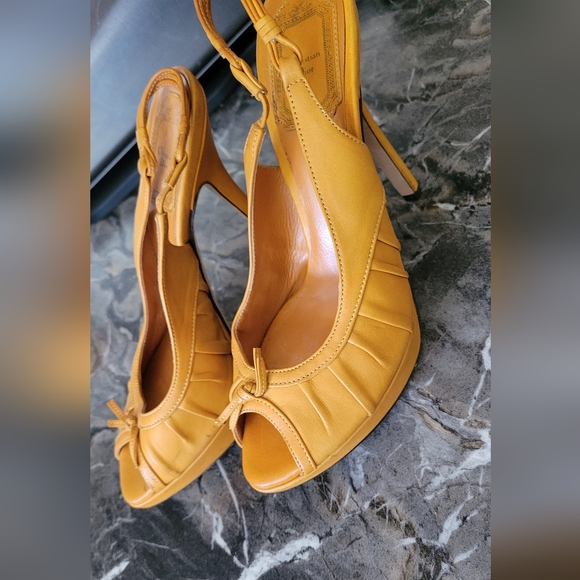 Christian Dior mustard yellow peep toe stiletto slip on. - Picture 1 of 7